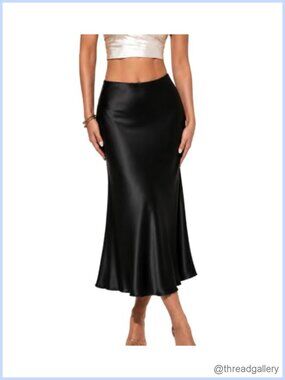 Womens Silk Satin Midi Skirt Leopard Print High Waist A-Line Flowy Long Skirt